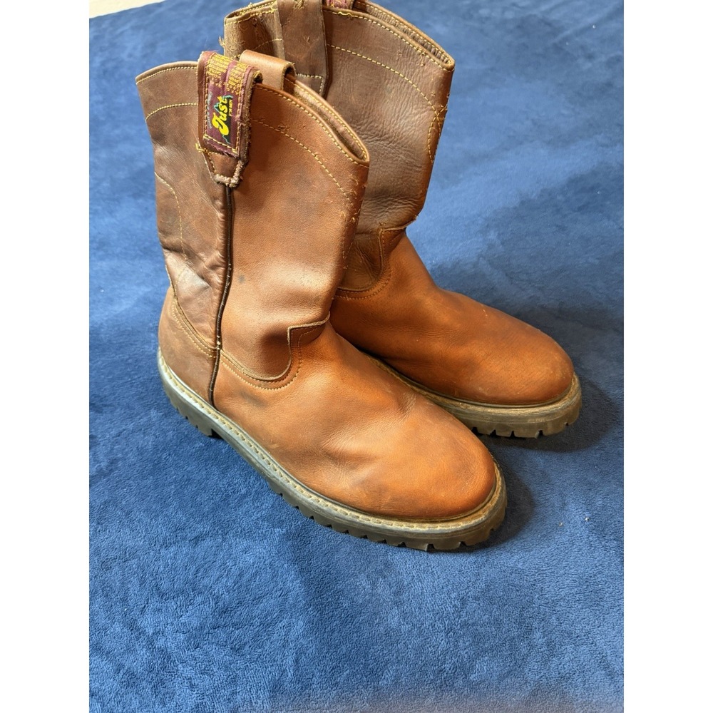 Just For Men Brown Leather Work Boots Mens Sz 8 Western Cowboy Pull On Lug Sole